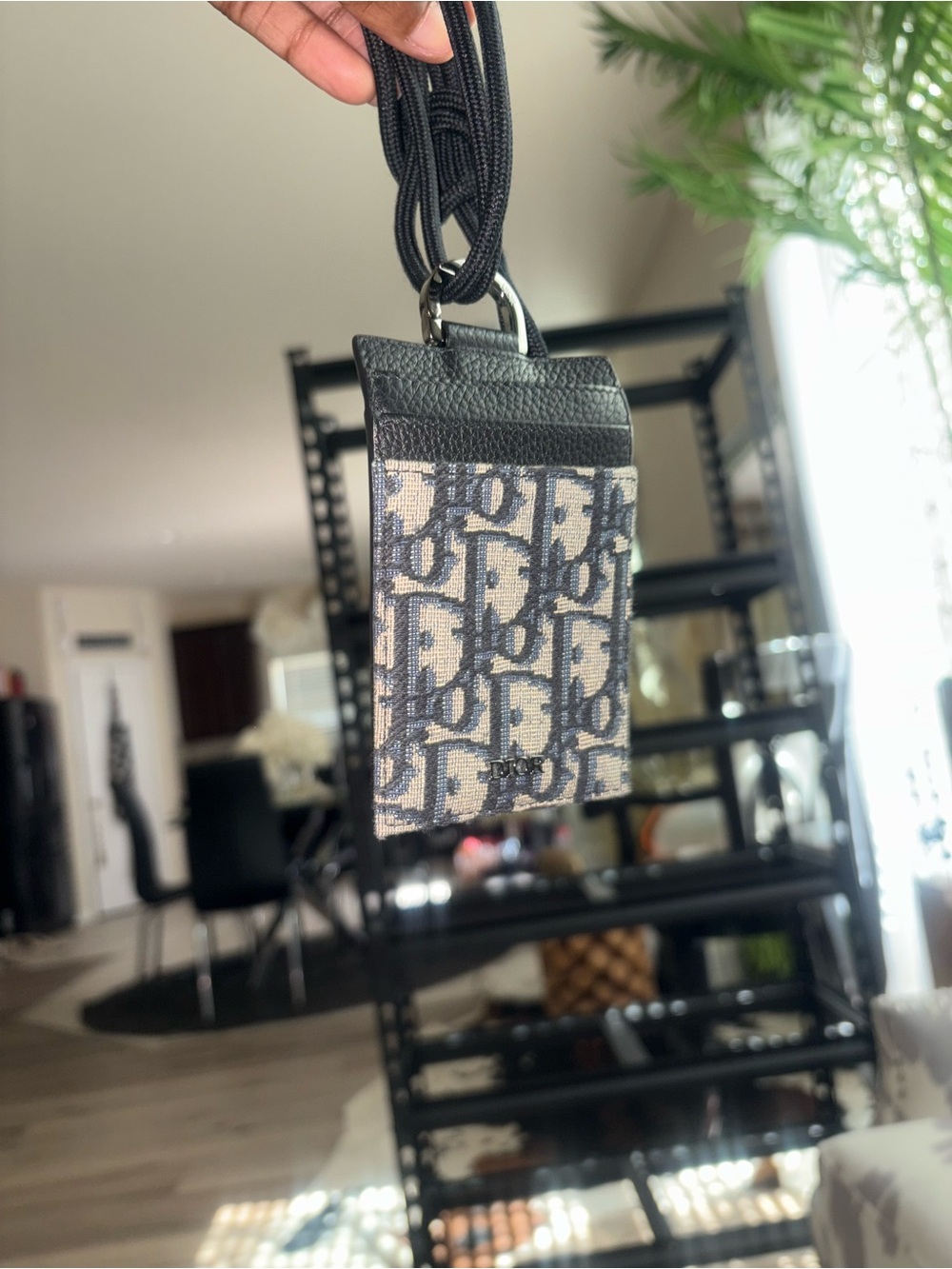 Dior Black and Beige Monogram Crossbody Card Holder